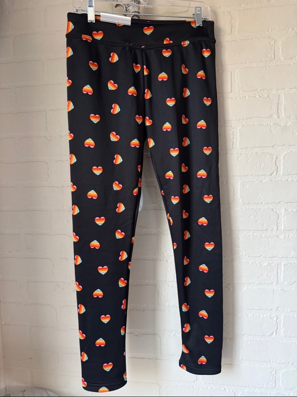 heart Leggings fleece Rainbow Print medium NEW pull on